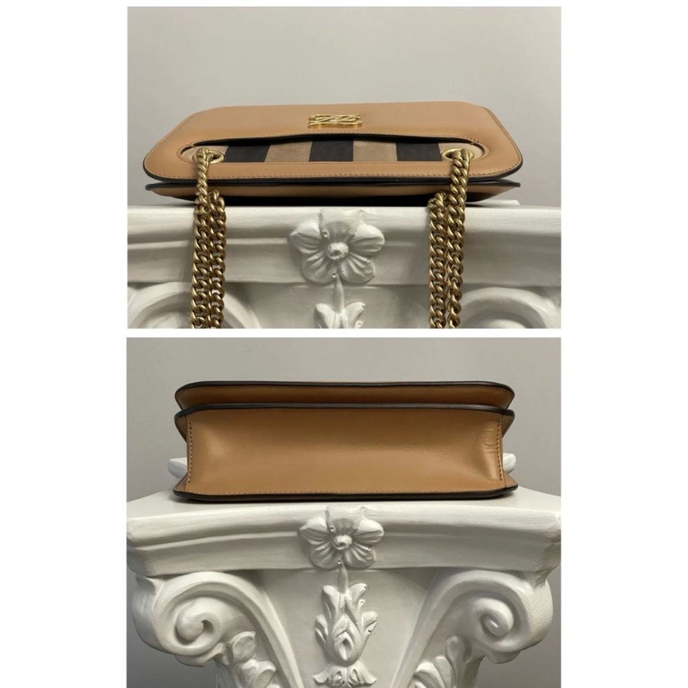Fendi Tan and Brown Striped Shoulder Bag with Gold Chain - Picture 4 of 8